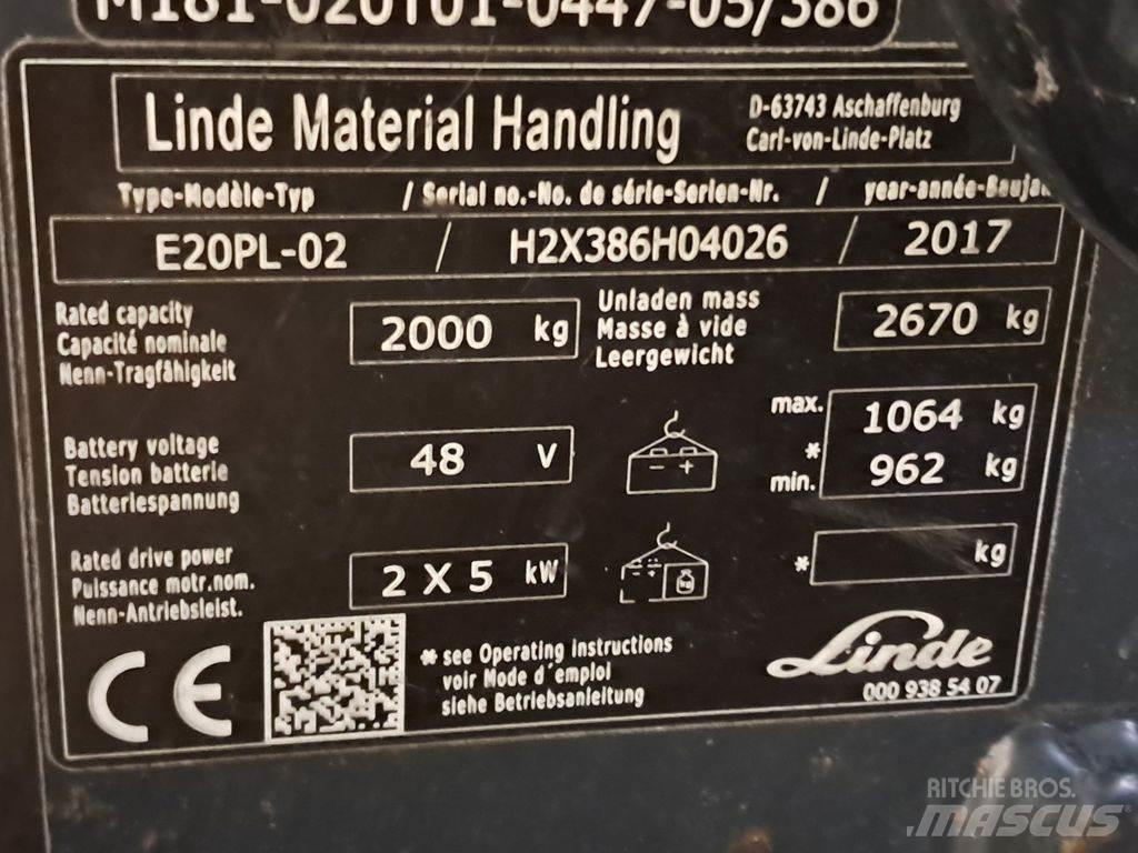 Linde E20PL-02 Elektriniai šakiniai krautuvai