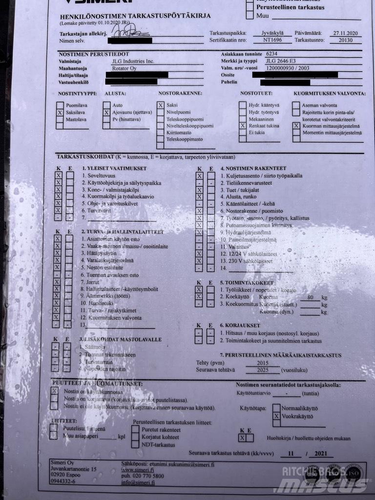 JLG 2646 E 3 Žirkliniai keltuvai