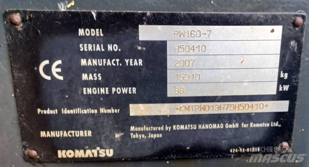 Komatsu PW 160-7 Ratiniai ekskavatoriai