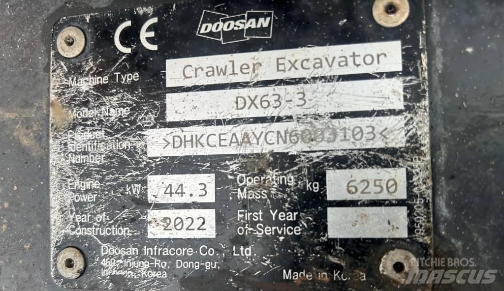 Doosan DX 63-3 Vikšriniai ekskavatoriai