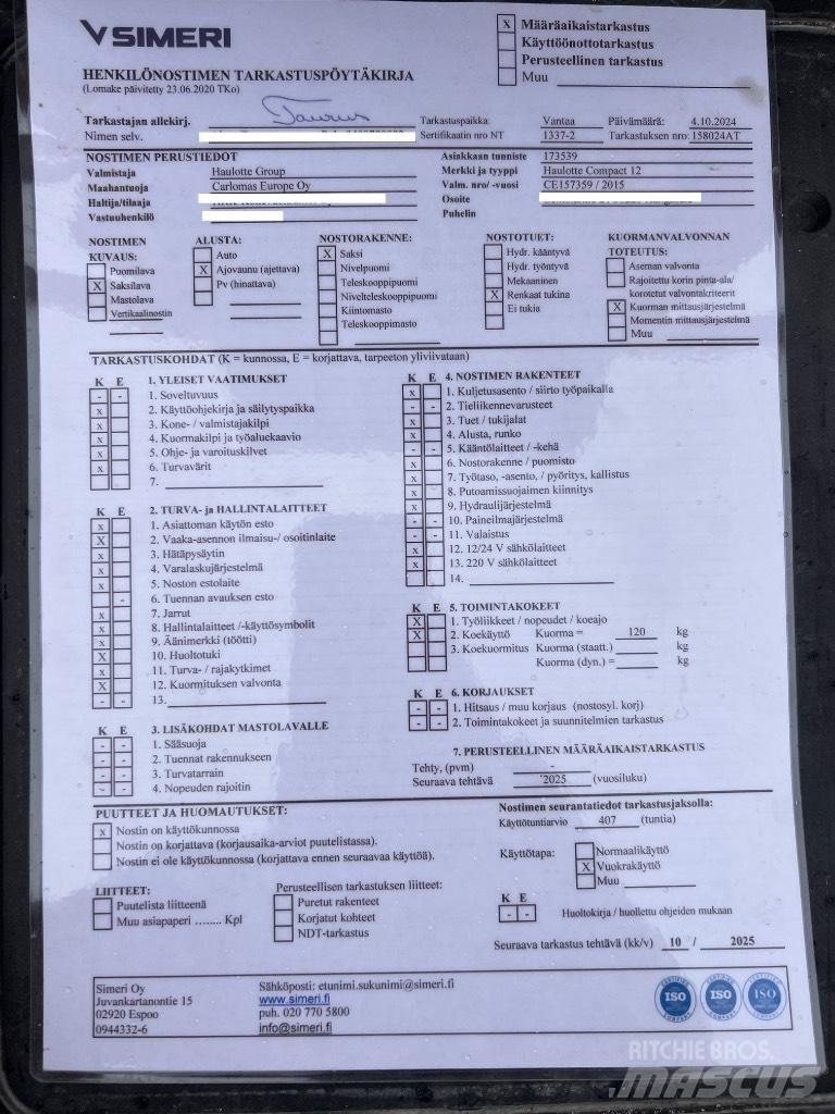 Haulotte Compact 12 Žirkliniai keltuvai