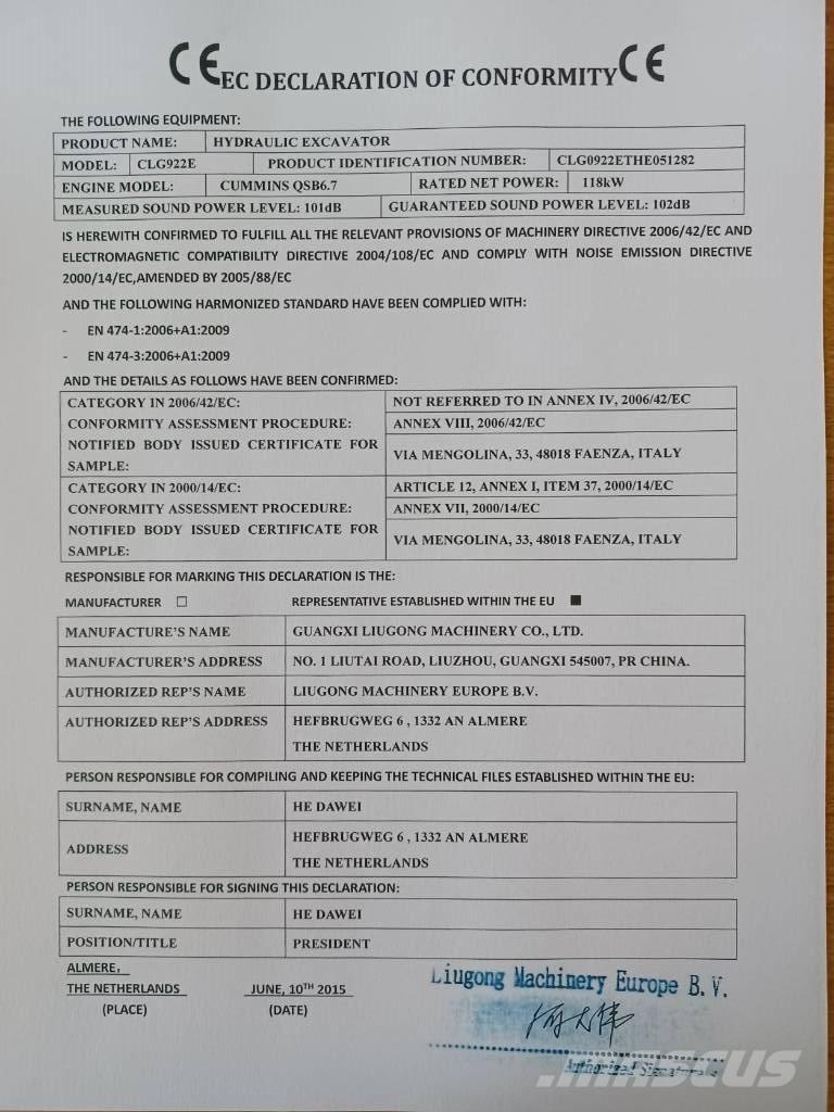 LiuGong CLG 922 E Vikšriniai ekskavatoriai