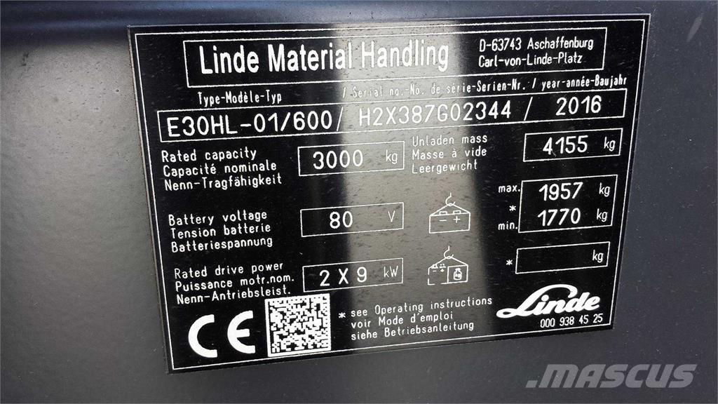 Linde E30/600HL Elektriniai šakiniai krautuvai