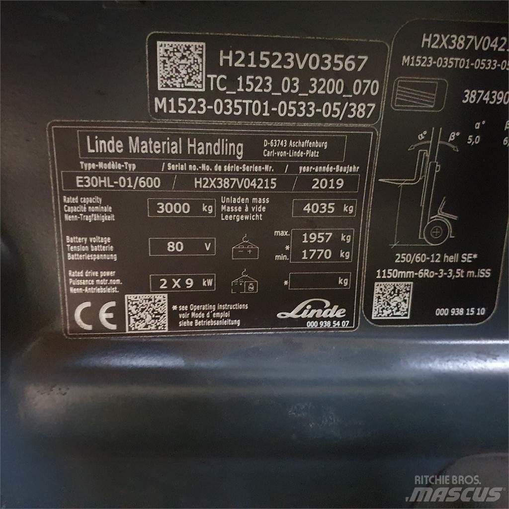 Linde E30/600HL Elektriniai šakiniai krautuvai