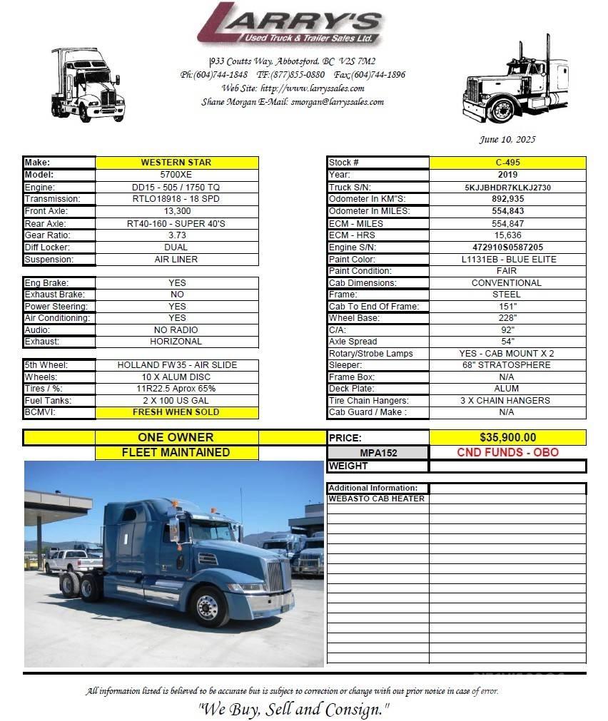 Western Star 5700 XE Naudoti vilkikai