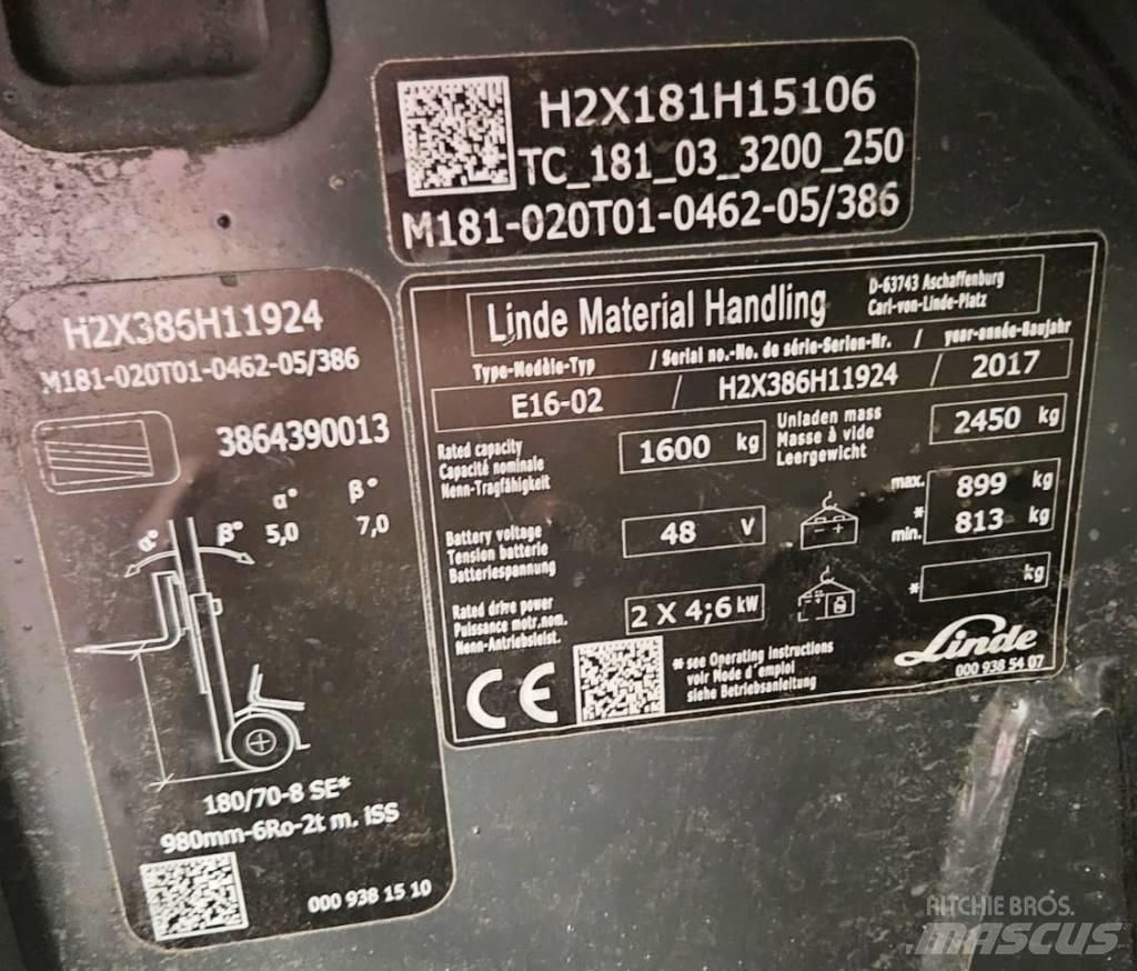 Linde E16-02 Elektriniai šakiniai krautuvai