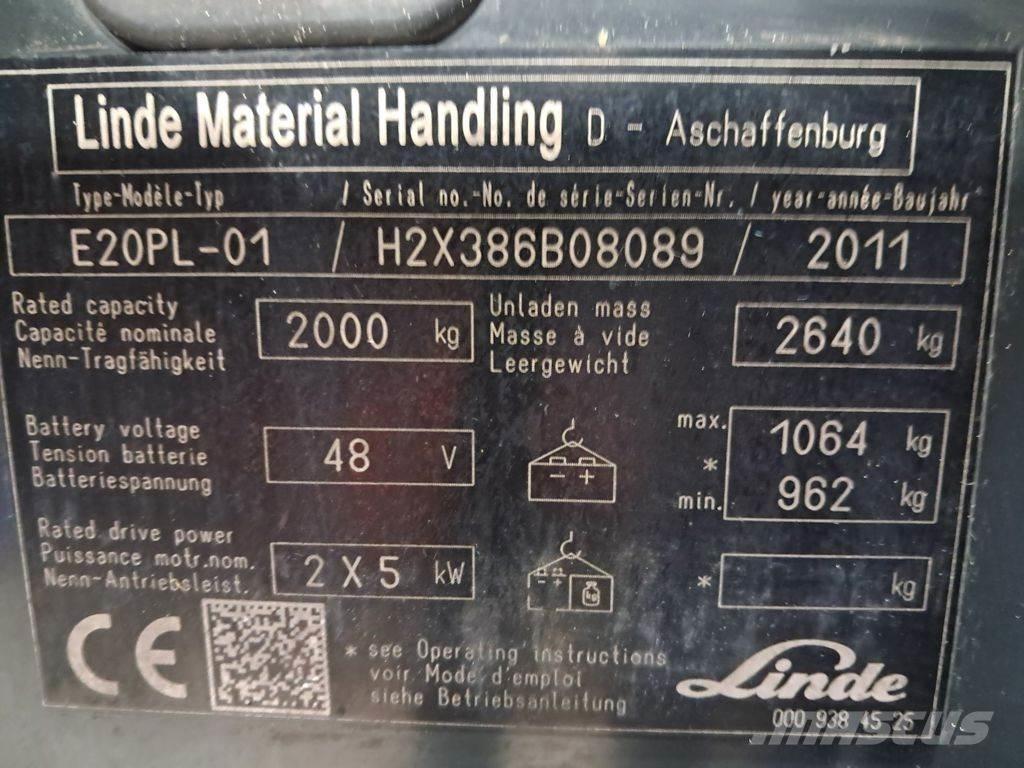 Linde E20PL-01 Elektriniai šakiniai krautuvai