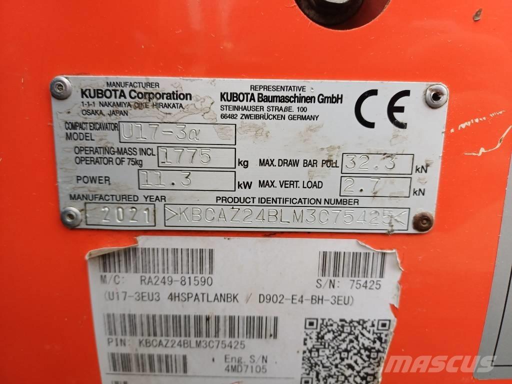 Kubota U 17-3 Mini ekskavatoriai < 7 t
