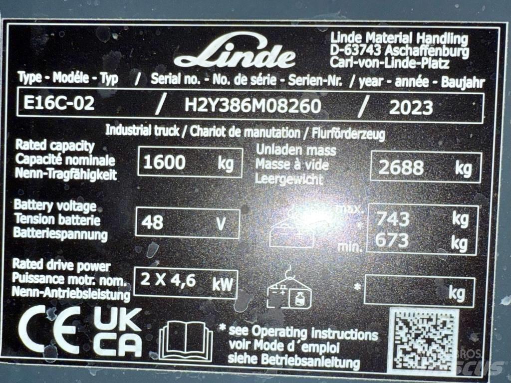 Linde E16C/386-02 Elektriniai šakiniai krautuvai