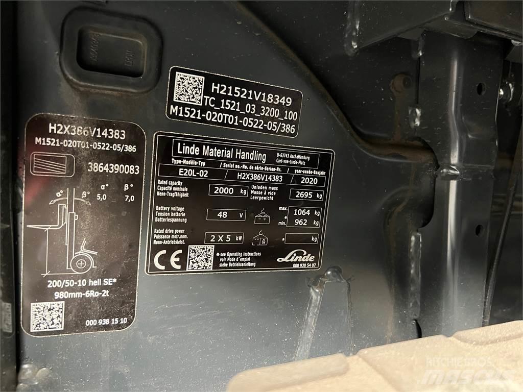 Linde E20L-02 Elektriniai šakiniai krautuvai