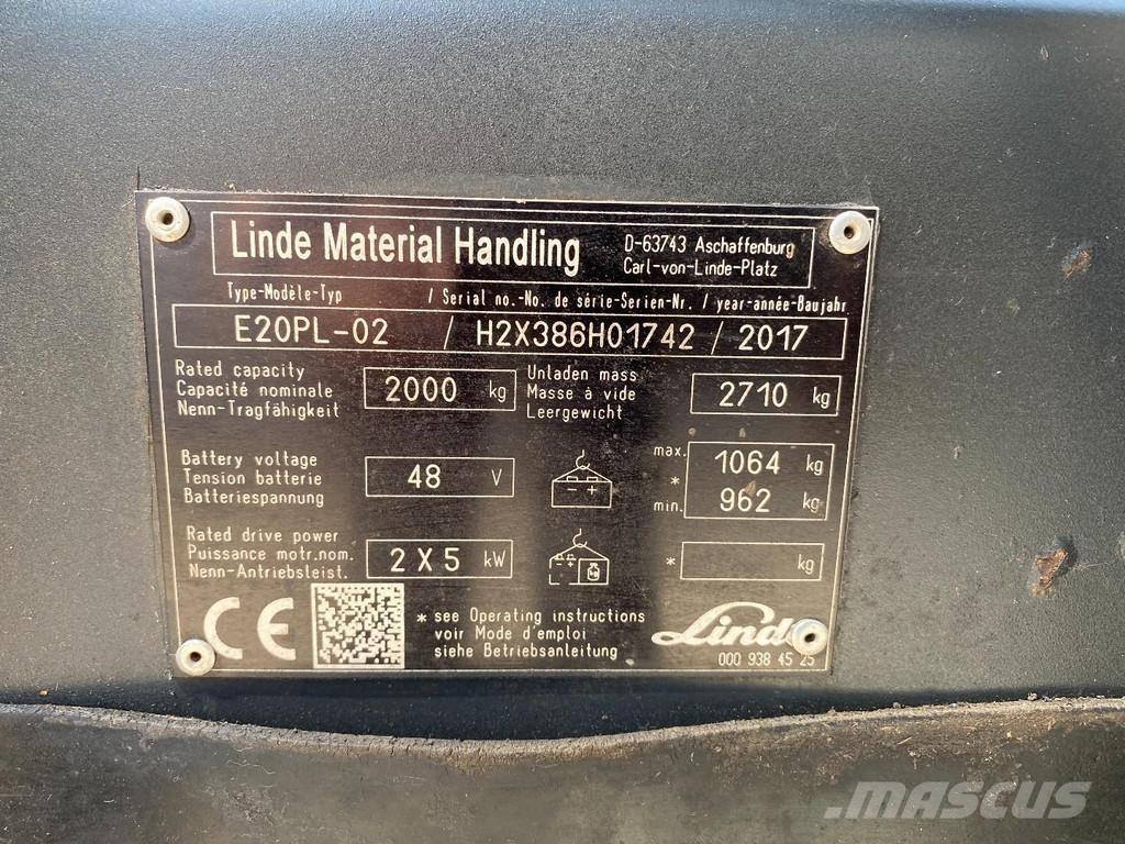 Linde E20PL-02 Elektriniai šakiniai krautuvai