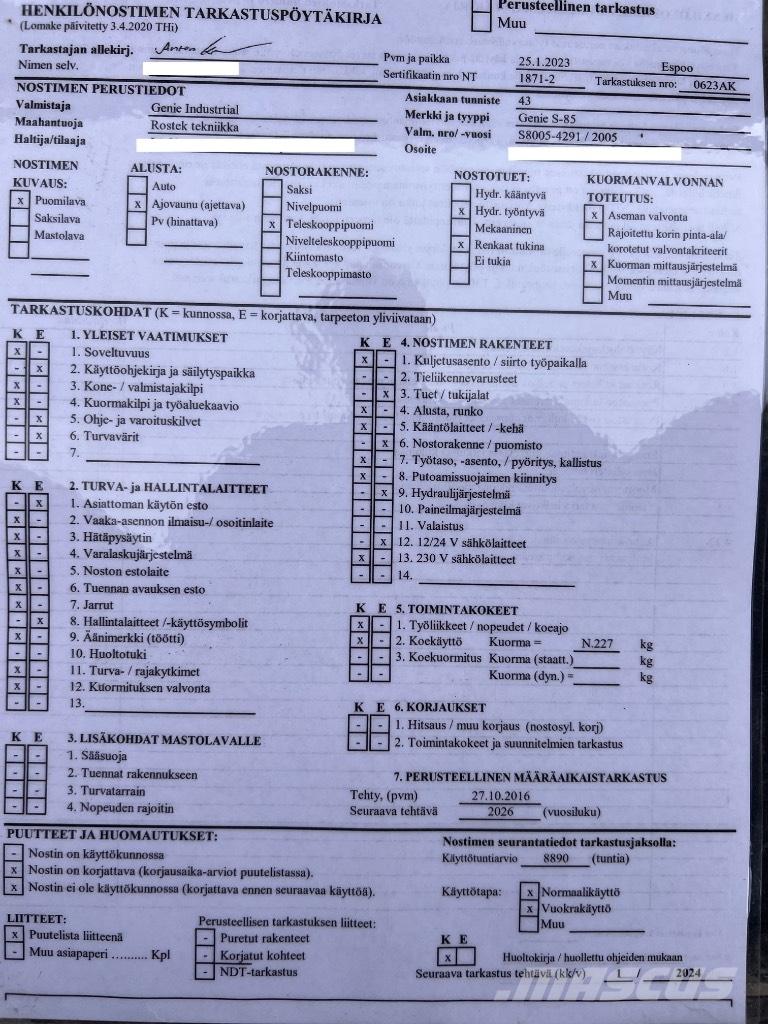 Genie S 85 Alkūniniai keltuvai