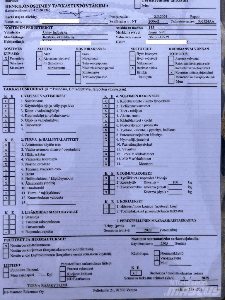 Genie s 65 Alkūniniai keltuvai
