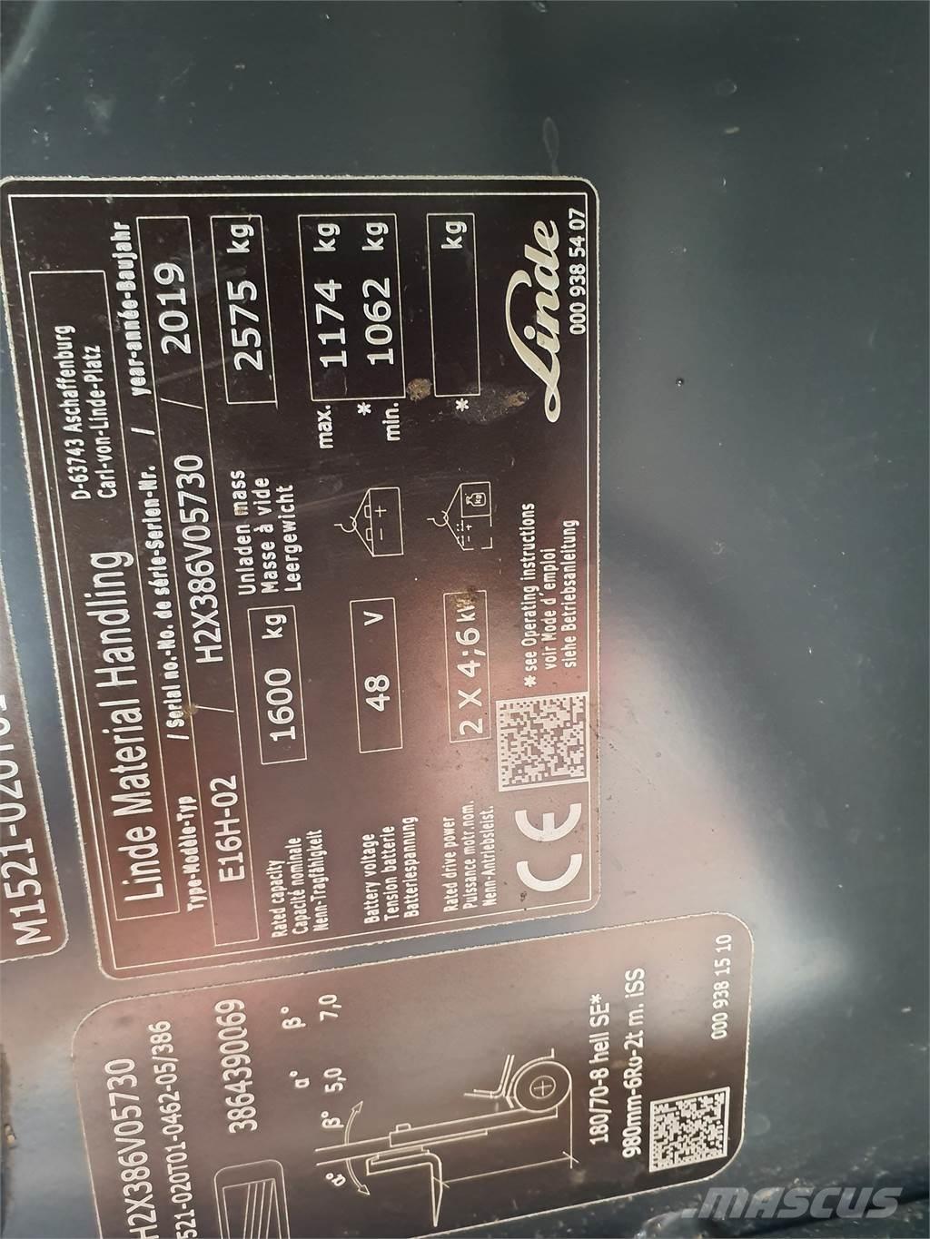 Linde E16 Elektriniai šakiniai krautuvai