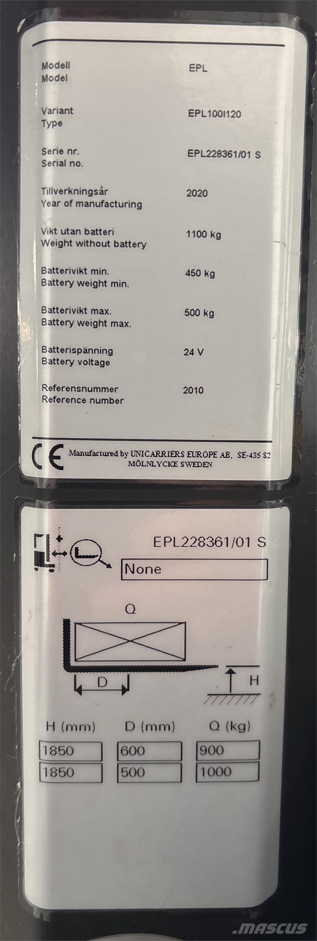 UniCarriers EPL100 Mažų aukščių užsakytų prekių krautuvai