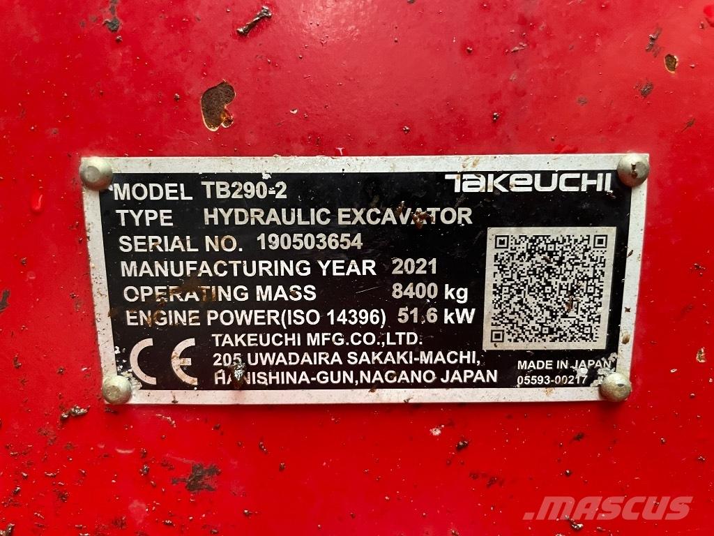 Takeuchi TB 290 Vidutinės galios ekskavatoriai 7-12 t