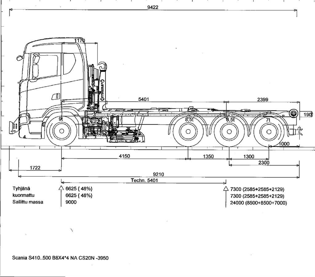 Scania R590 8x4 Sunkvežimiai su keliamuoju kabliu
