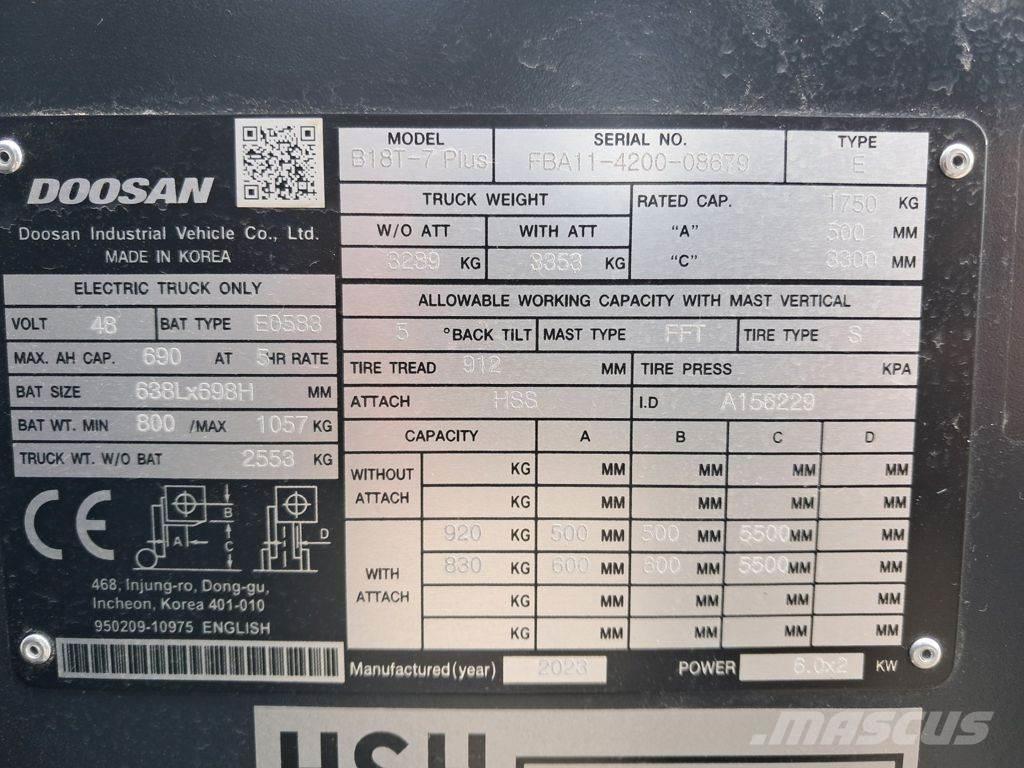 Doosan B18T-7 PLUS Elektriniai šakiniai krautuvai