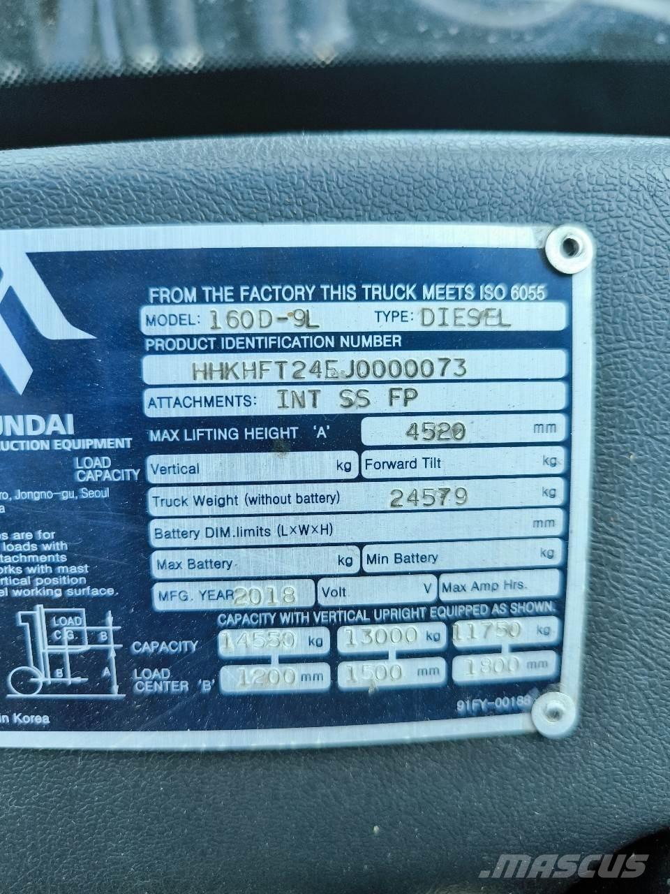 Hyundai 160D-9L Ant sunkvežimių montuojami šakiniai krautuvai