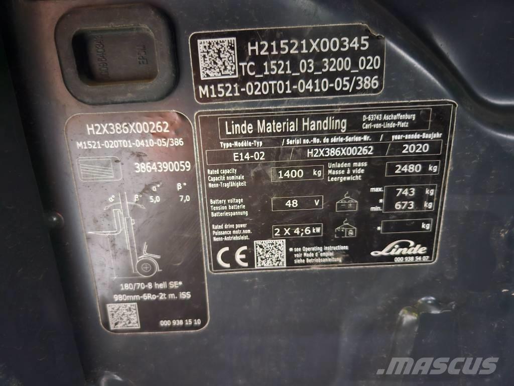 Linde E14 Elektriniai šakiniai krautuvai