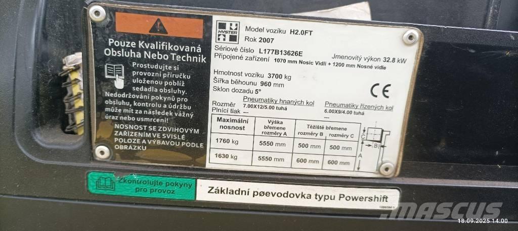 Hyster H2.0FT LPG (dujiniai) krautuvai