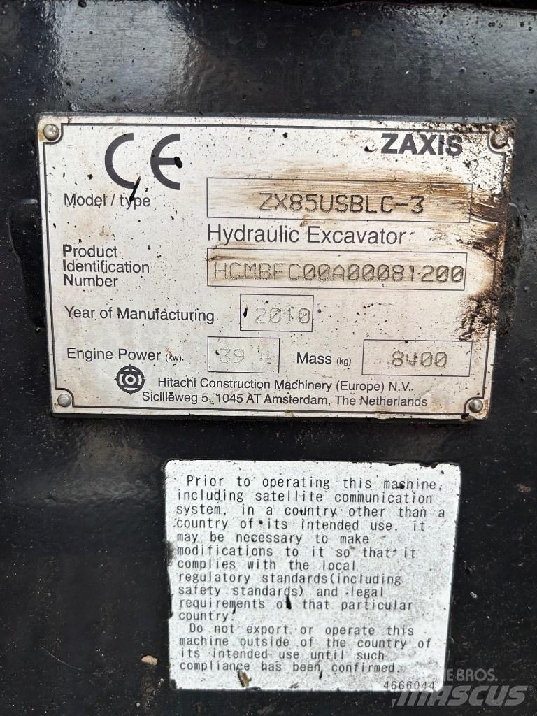 Hitachi Zaxis 85 USB Vidutinės galios ekskavatoriai 7-12 t