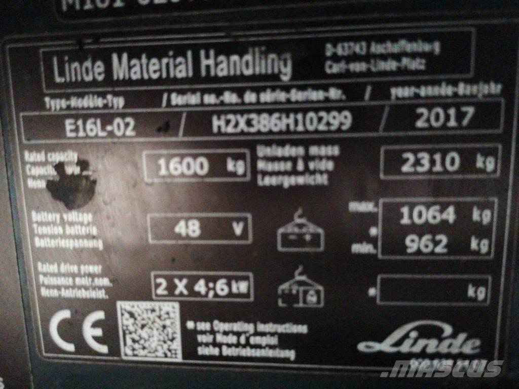 Linde E16L-02 Elektriniai šakiniai krautuvai