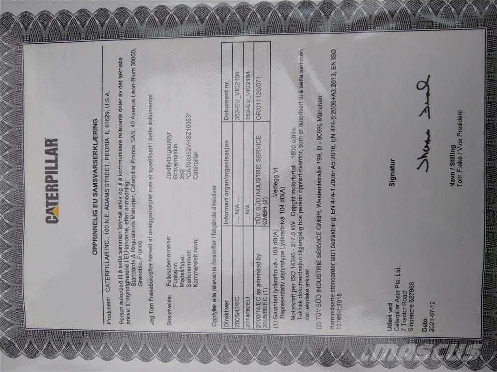 CAT 352 Vikšriniai ekskavatoriai