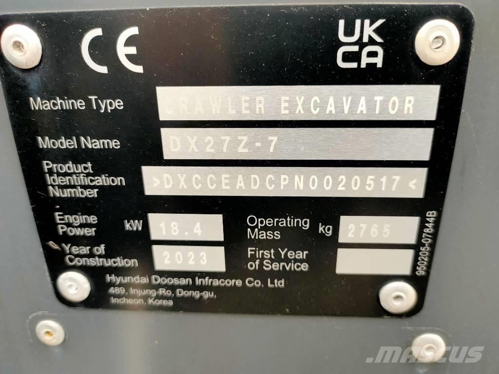 Doosan DX 27 Z Mini ekskavatoriai < 7 t