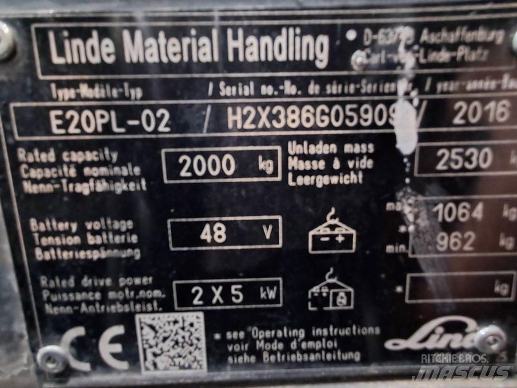 Linde E20PL-02 Elektriniai šakiniai krautuvai