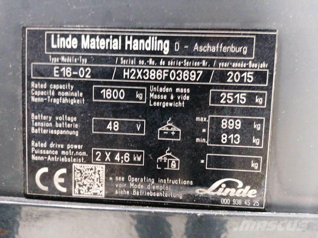 Linde E16-02 Elektriniai šakiniai krautuvai