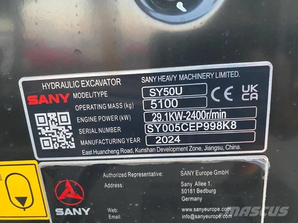 Sany SY 50 U Mini ekskavatoriai < 7 t