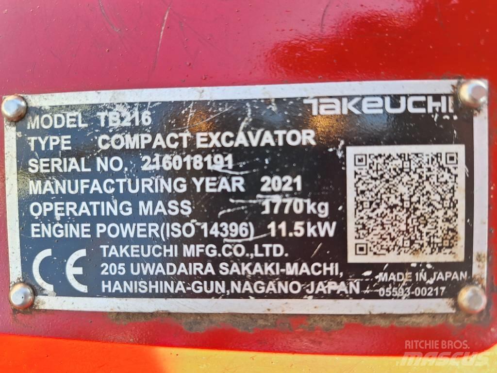 Takeuchi TB 216 Mini ekskavatoriai < 7 t