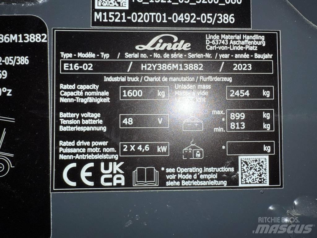 Linde E16/386-02 Elektriniai šakiniai krautuvai
