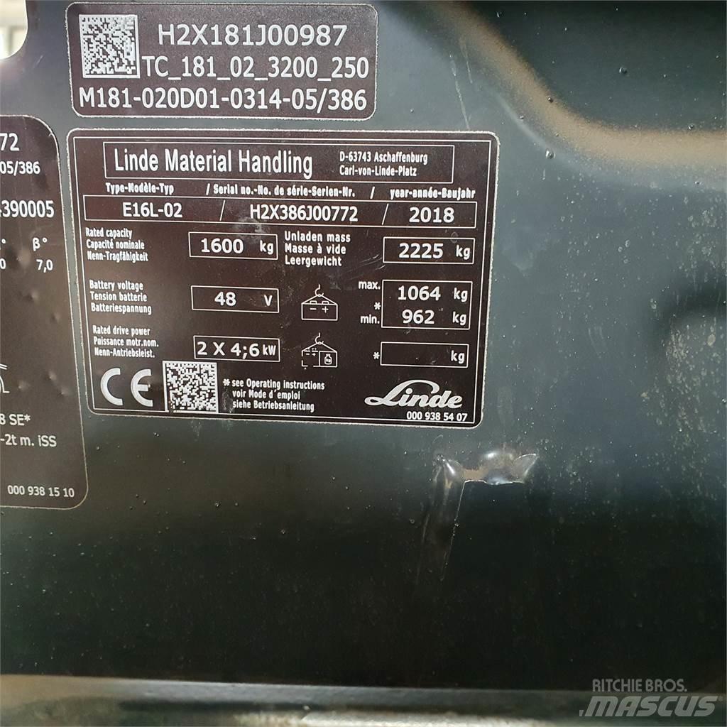 Linde E16L Elektriniai šakiniai krautuvai