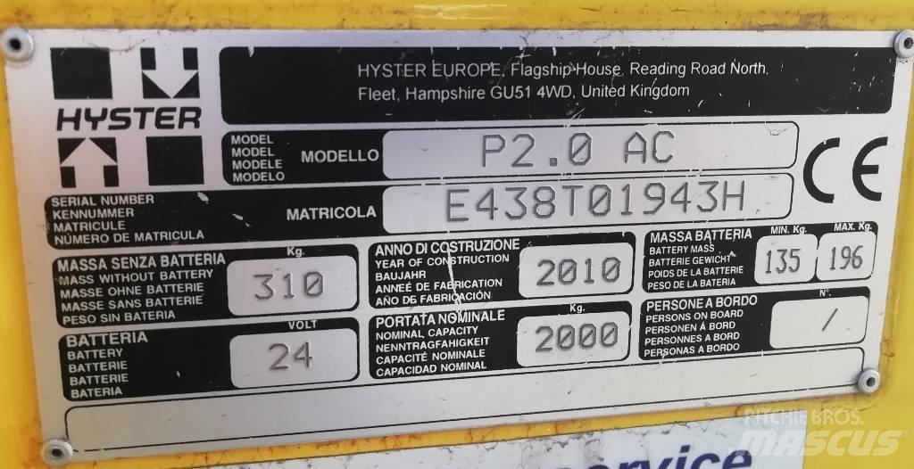 Hyster P2.0 Mažų aukščių keltuvai