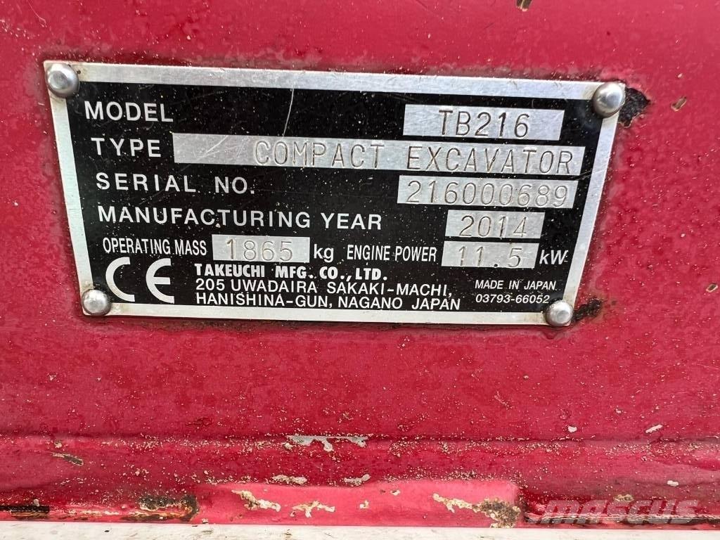 Takeuchi TB 216 Mini ekskavatoriai < 7 t