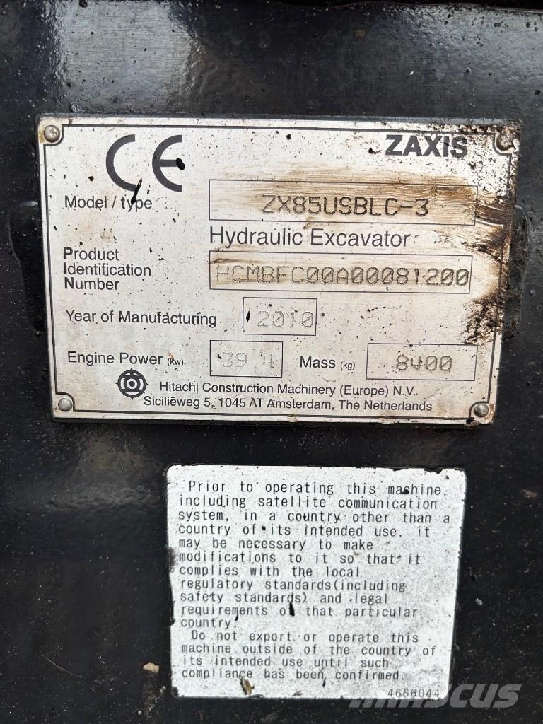 Hitachi Zaxis 85 USB Vidutinės galios ekskavatoriai 7-12 t