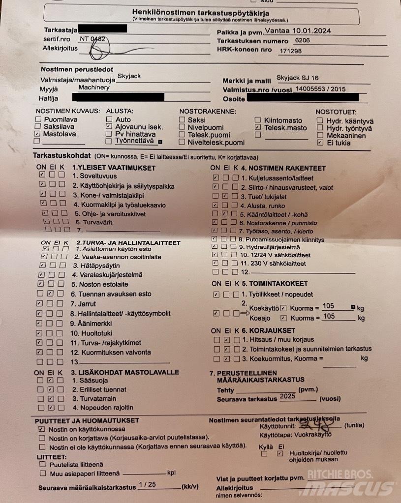 SkyJack SJ 16 Vertikalūs stiebiniai keltuvai