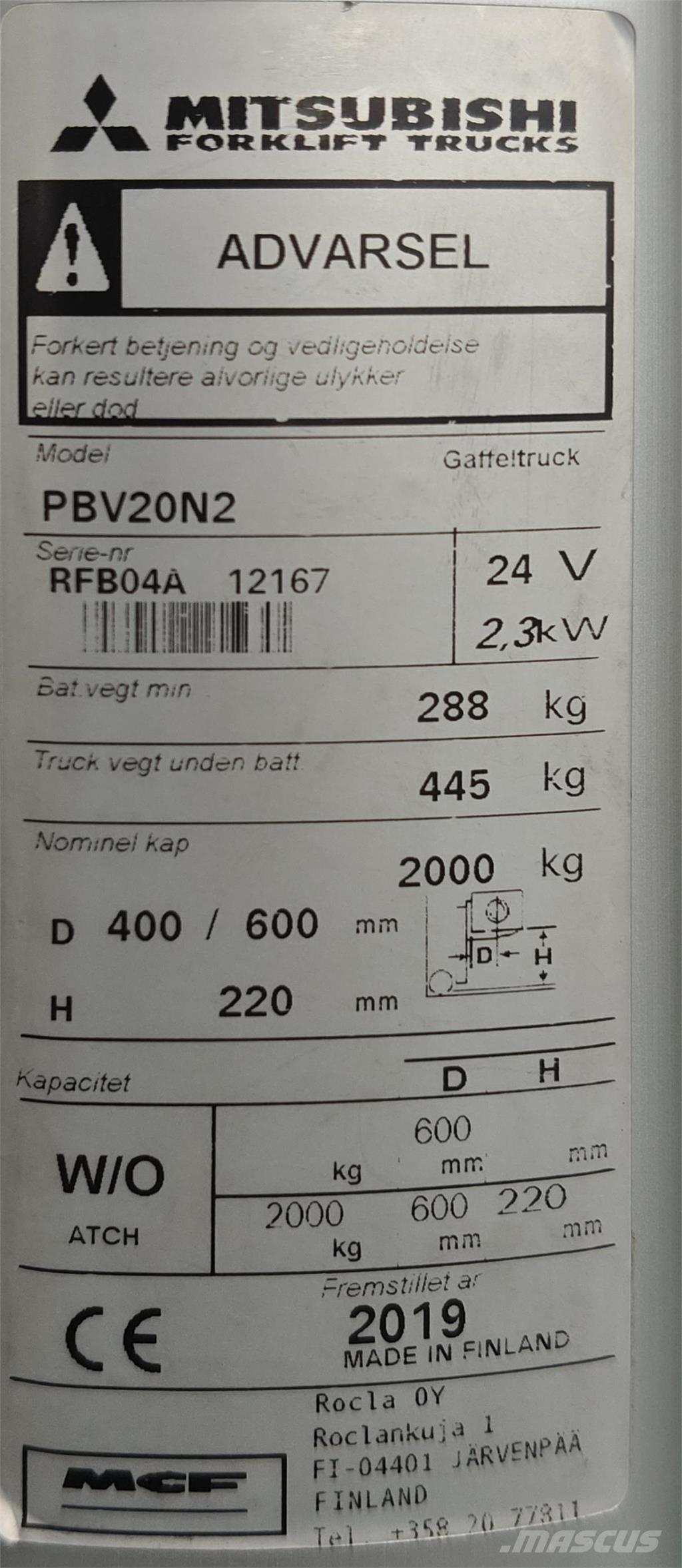 Mitsubishi PBV20N2 Keltuvai su platforma operatoriui