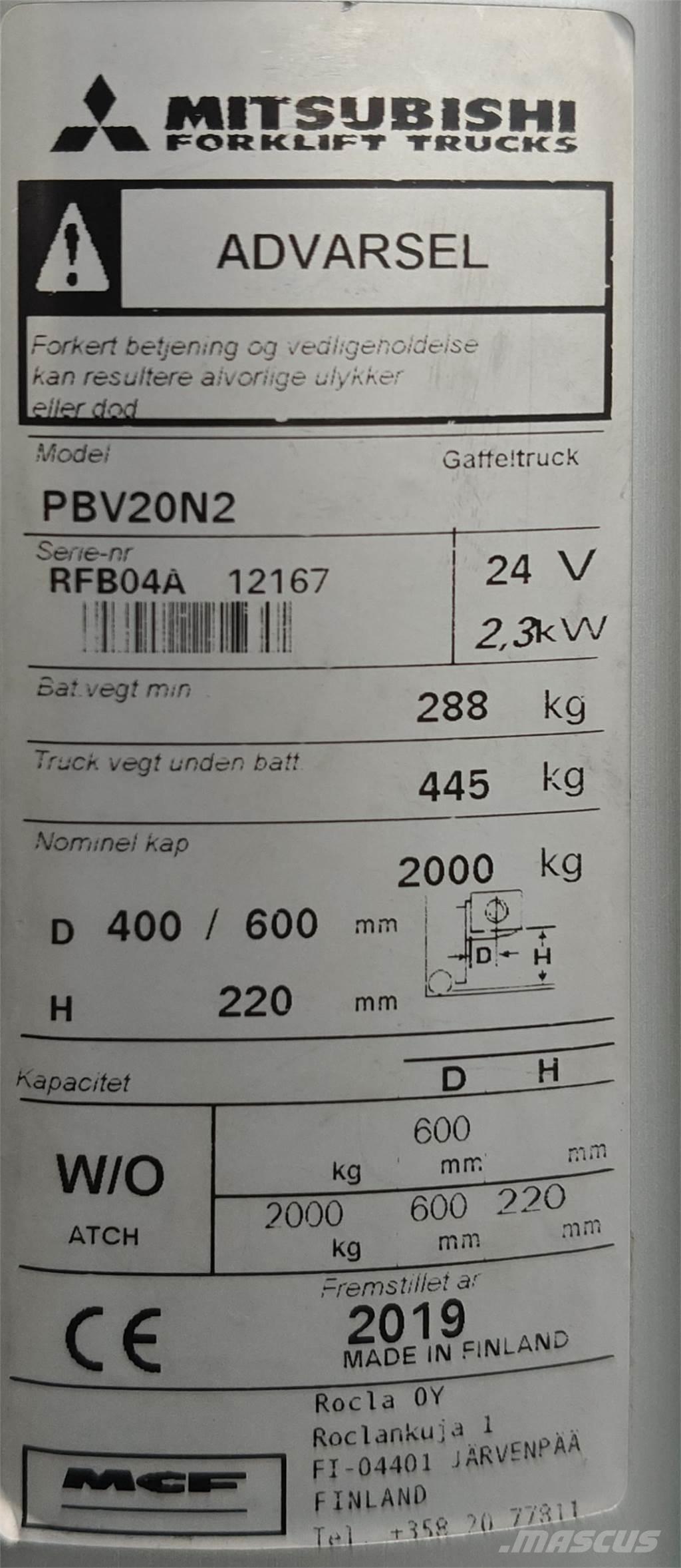Mitsubishi PBV20N2 Šakiniai krautuvai - Kita