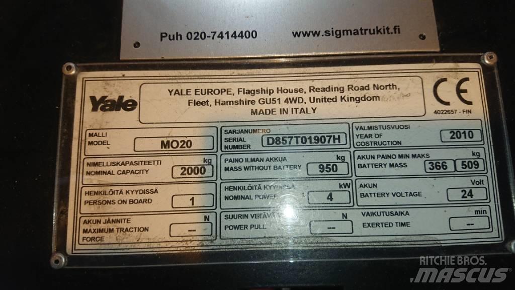 Yale MO20 Mažų aukščių užsakytų prekių krautuvai