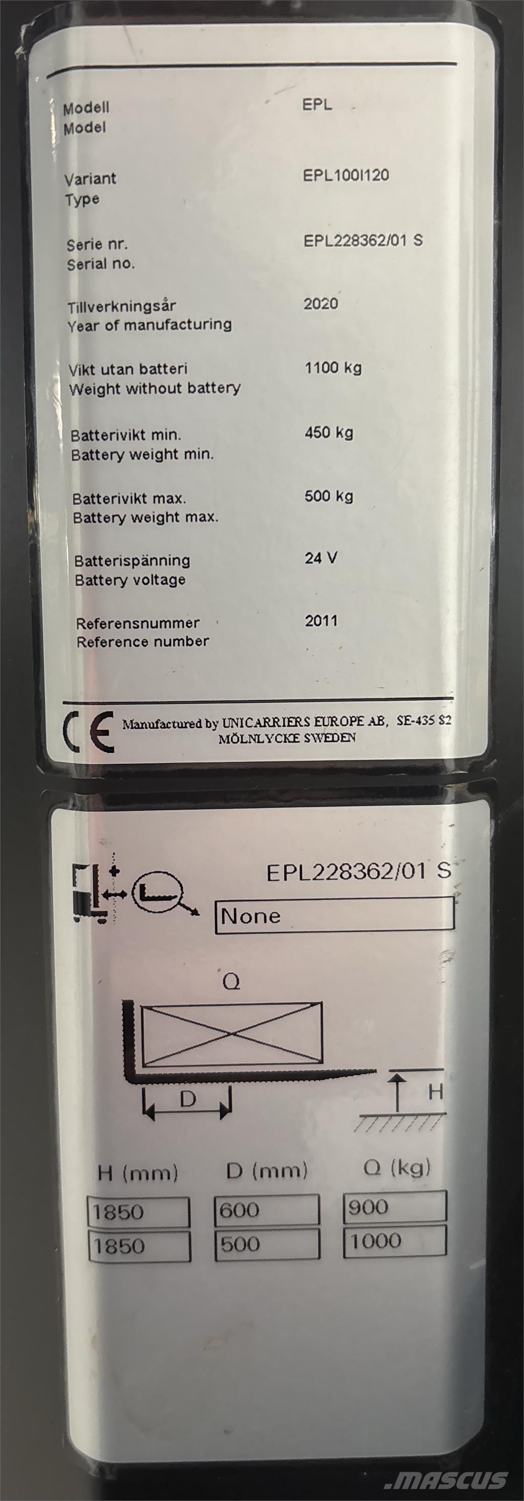 UniCarriers EPL100 Mažų aukščių užsakytų prekių krautuvai