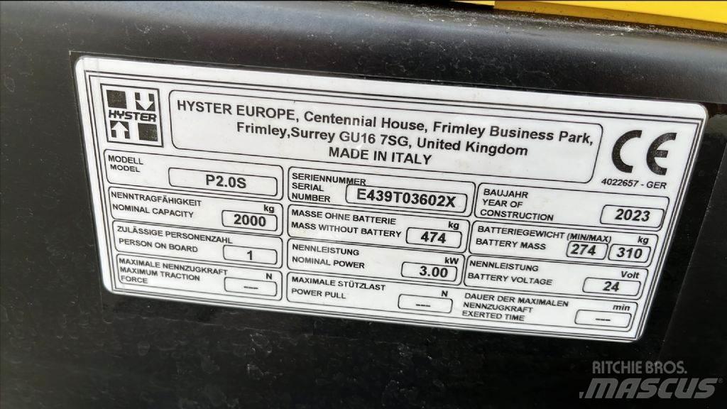 Hyster P 2.0 S Mažų aukščių keltuvai