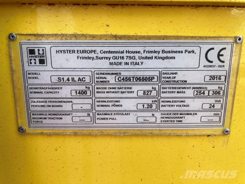 Hyster S 1.4 IL Rankiniai vėžimėliai