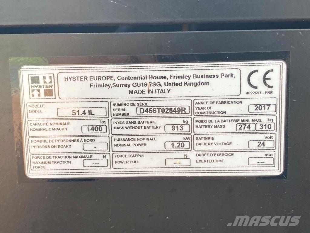 Hyster S 1.4 IL Rankiniai vėžimėliai