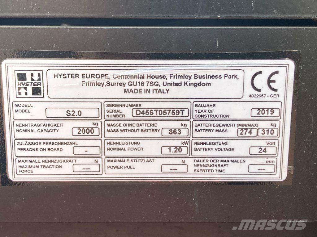 Hyster S 2.0 Rankiniai vėžimėliai