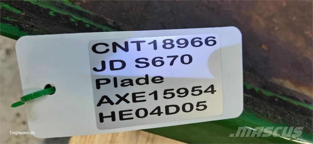 John Deere S670 Derliaus nuėmimo kombainų priedai