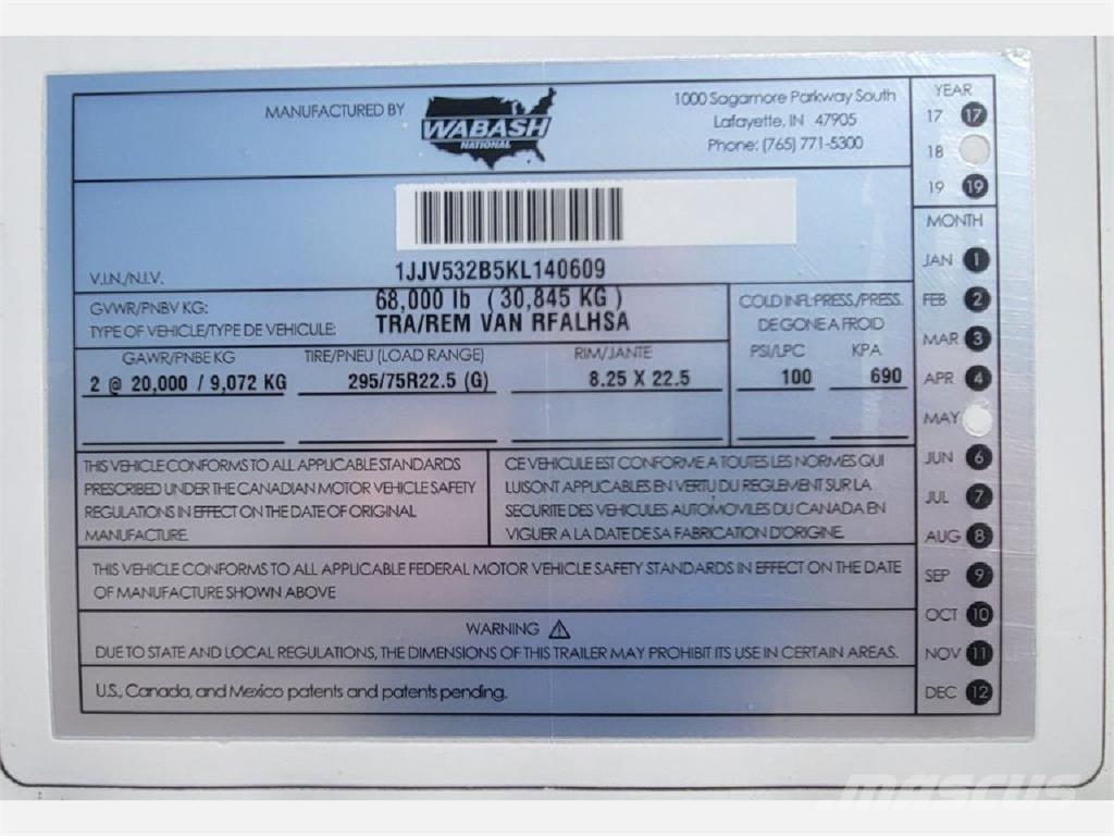 Wabash Reefer Puspriekabės su izoterminiu kėbulu