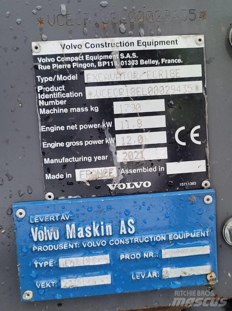 Volvo ECR18E Mini ekskavatoriai < 7 t